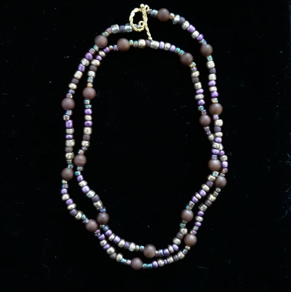 Handmade Gold + Purple Beaded Necklace and Choker - 2 Piece Set - Picture 13 of 14